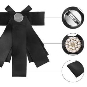 Allegra K Women's Pre-tied Bowknot Beads Bow Tie Elegant Large Ribbon Brooch One Size Black