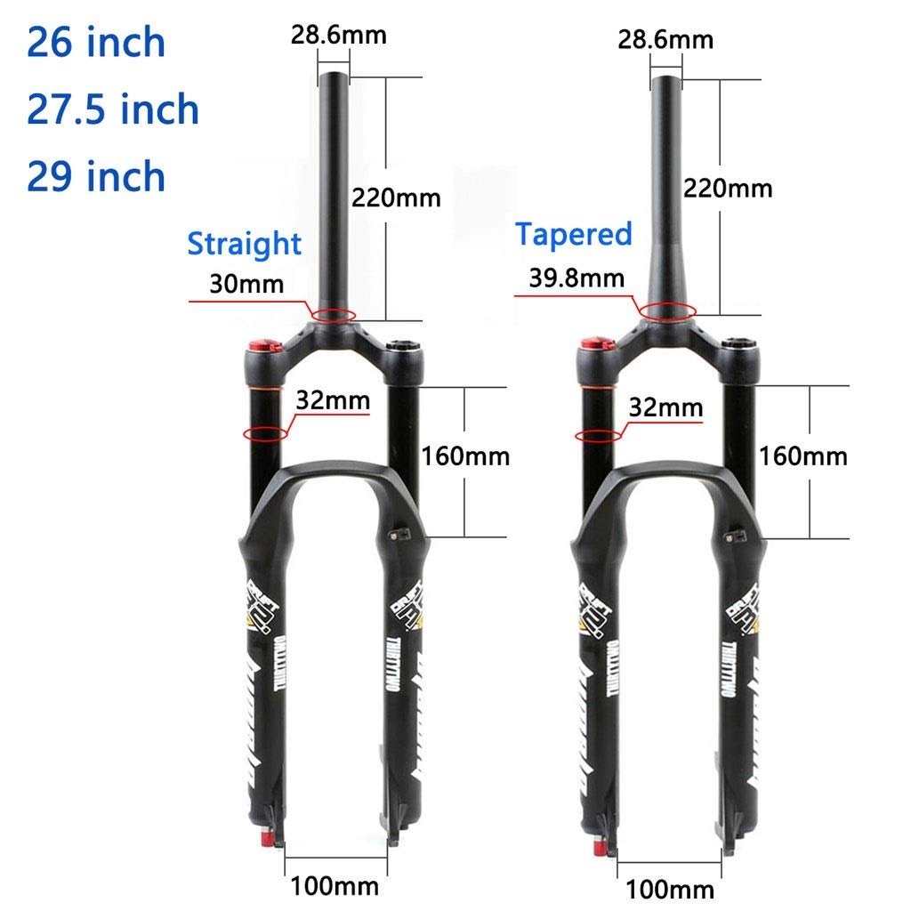 TYYT Magnesium Alloy Bicycle MTB Suspension Fork 26/27.5/29 Inch, 160mm Travel Mountain Bike Air Fork - Black (Color : Straight Manual Lockout, Size : 27.5 inch)