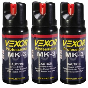 vexor pepper spray w/locking top 3 pack, maximum police strength, up to 15 -foot range, twist top safety for quick and accurate aim, protection for women and men