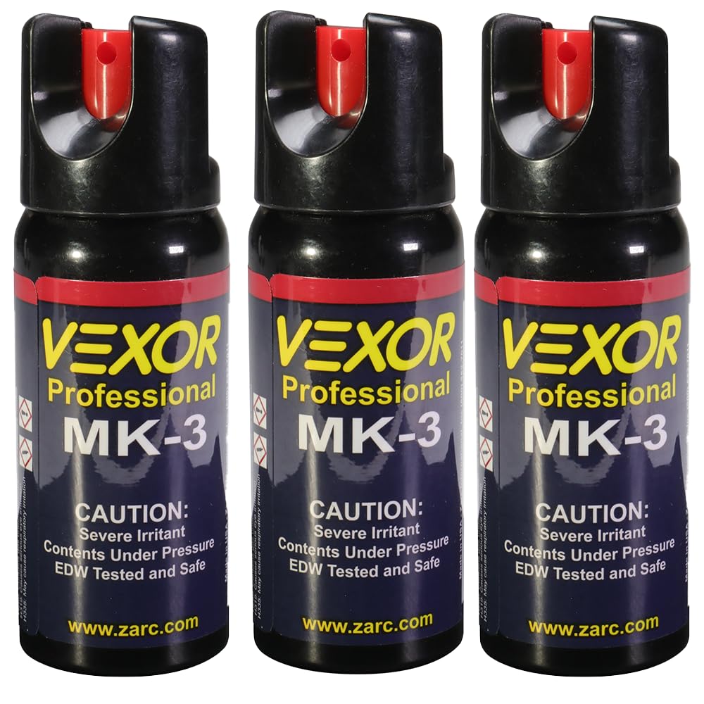 Vexor Pepper Spray w/locking Top 3 Pack, Maximum Police Strength, Up to 15 -foot range, Twist Top safety for Quick and Accurate Aim, Protection for Women and Men