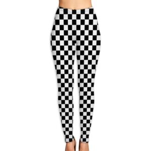 Aeoiba Plus Size Leggings for Women, Butt Lifting Yoga Pants Workout Capris,High Waist Tummy Control 4 Way Stretch, Black and White Checkered Sportswear Gym Tight Soft Slim Compression Leggings