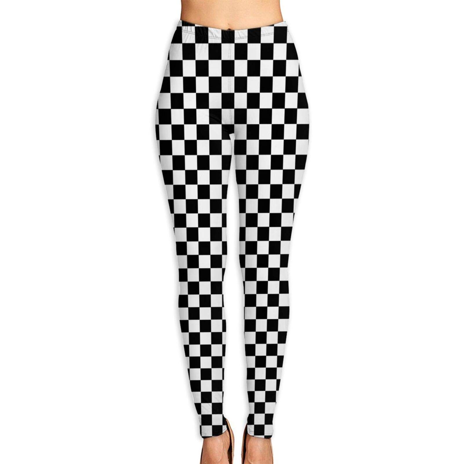 Aeoiba Plus Size Leggings for Women, Butt Lifting Yoga Pants Workout Capris,High Waist Tummy Control 4 Way Stretch, Black and White Checkered Sportswear Gym Tight Soft Slim Compression Leggings