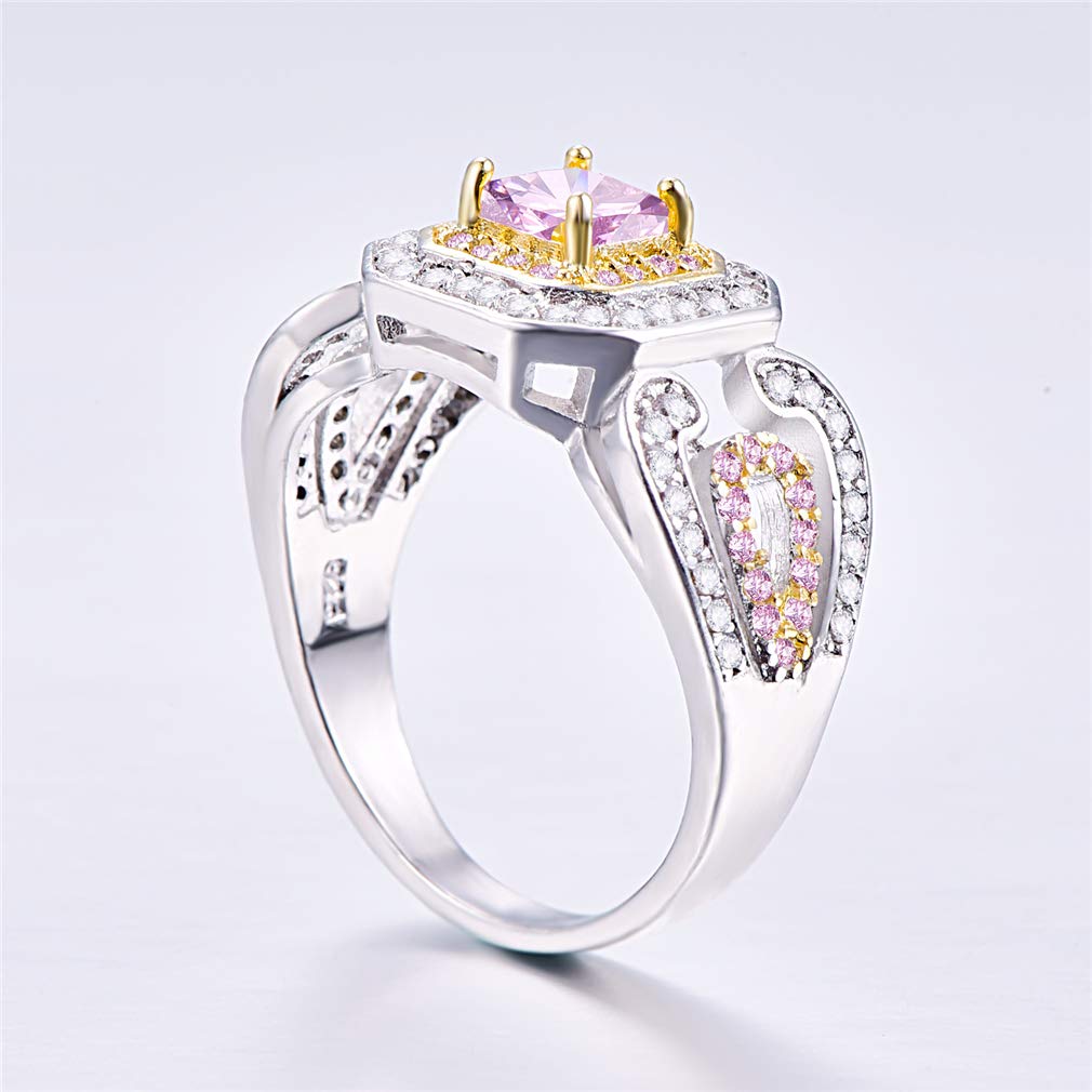 YAZILIND Princess Cut Pink Cubic Zirconia Ring Silver Plated Wedding Engagement Jewelry(Size 6)