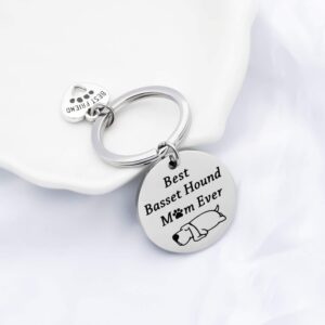 FUSTMW Basset Hound Keychain Best Basset Hound Mom Ever Gifts Dog Mom Owner Basset Hound Gifts Dog Lover Jewelry Gifts (silver)