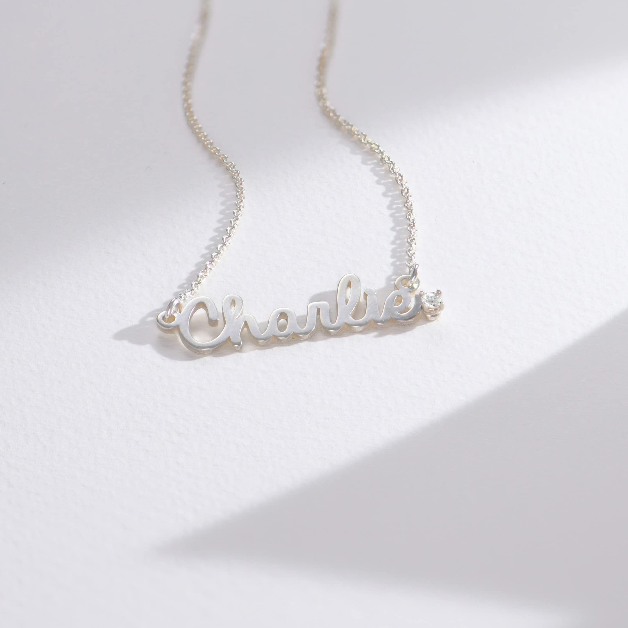 MyNameNecklace Personalized Cursive Name Necklace with Diamond in Sterling Silver 925 or Gold Plating - Custom Jewelry Gift for Her, Metal, Diamond,