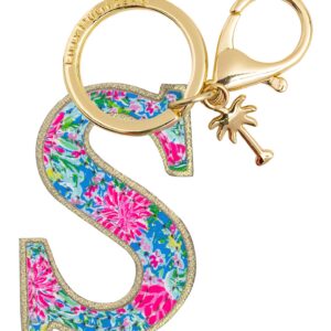 Lilly Pulitzer Leatherette Initial Keychain, Letter Bag Charm for Women, Bunny Business (S)