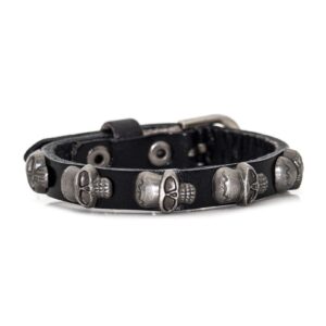 mgutillart punk vintage alloy belt buckle bracelet skull leather cuff bracelet(black)