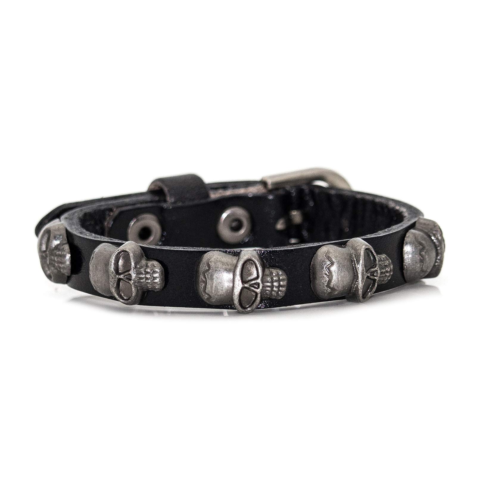 Mgutillart Punk Vintage Alloy Belt Buckle Bracelet Skull Leather Cuff Bracelet(Black)