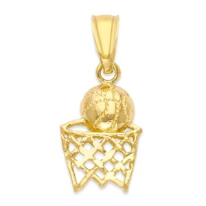 10k real solid gold basketball pendant for necklace, sports jewelry gifts for him