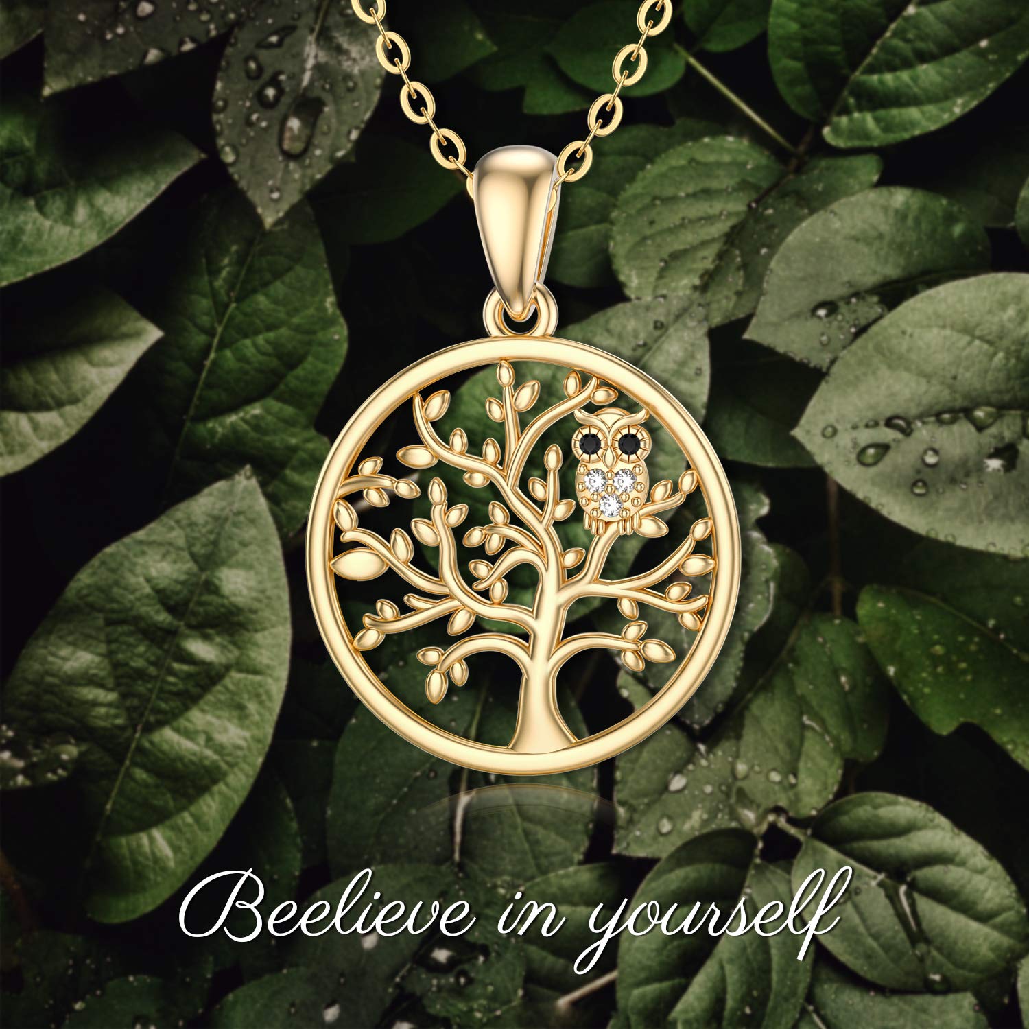 14k Solid Gold Tree of Life Necklaces for Women - owl Moissanite Necklaces Gold Jewelry Present for Wife Girlfriend Mother-1087