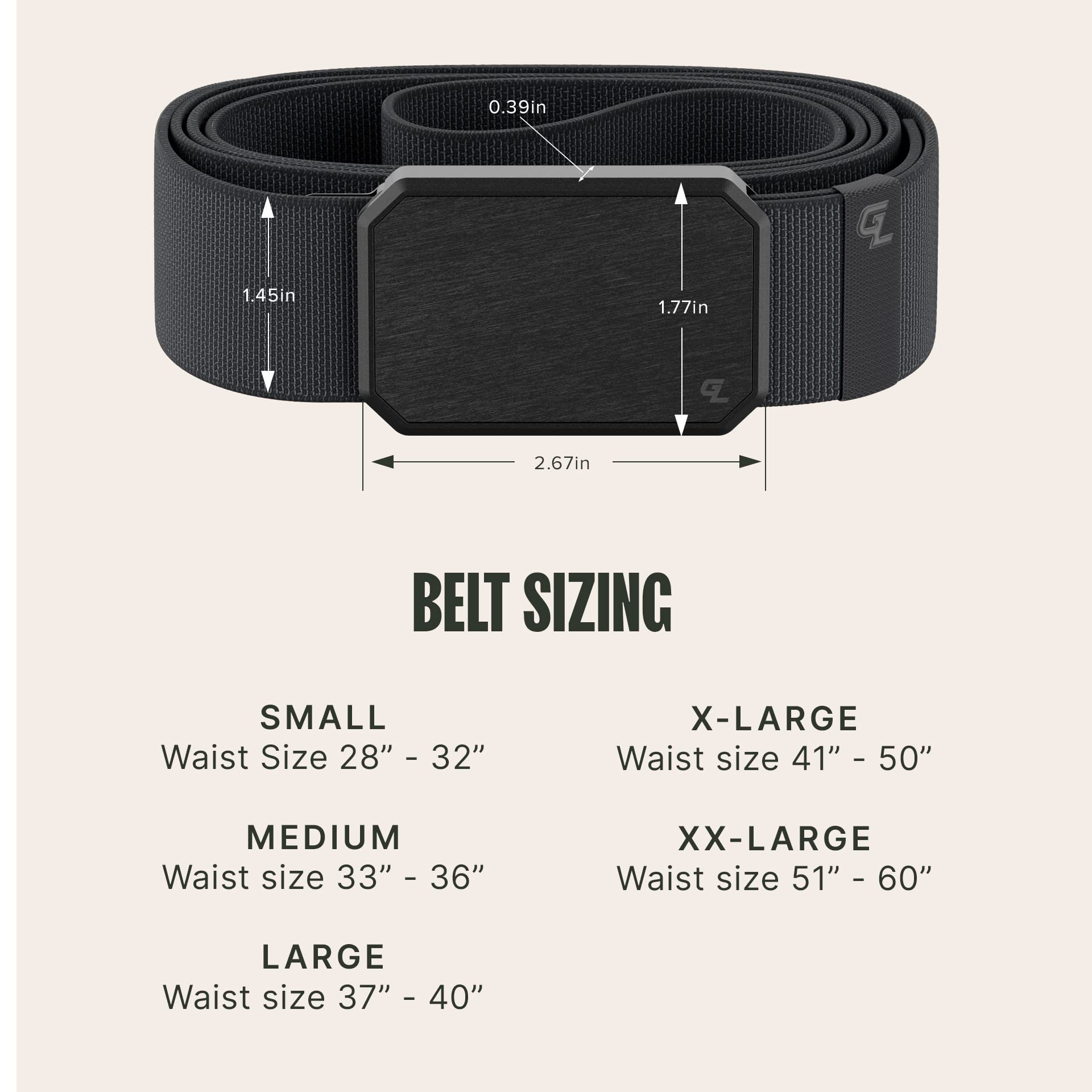 Groove Life Groove Belt Gun Metal/Stone - Men's Stretch Nylon Belt with Magnetic Aluminum Buckle, Lifetime Coverage - Large (37-40")