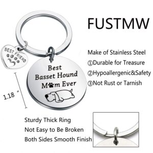 FUSTMW Basset Hound Keychain Best Basset Hound Mom Ever Gifts Dog Mom Owner Basset Hound Gifts Dog Lover Jewelry Gifts (silver)