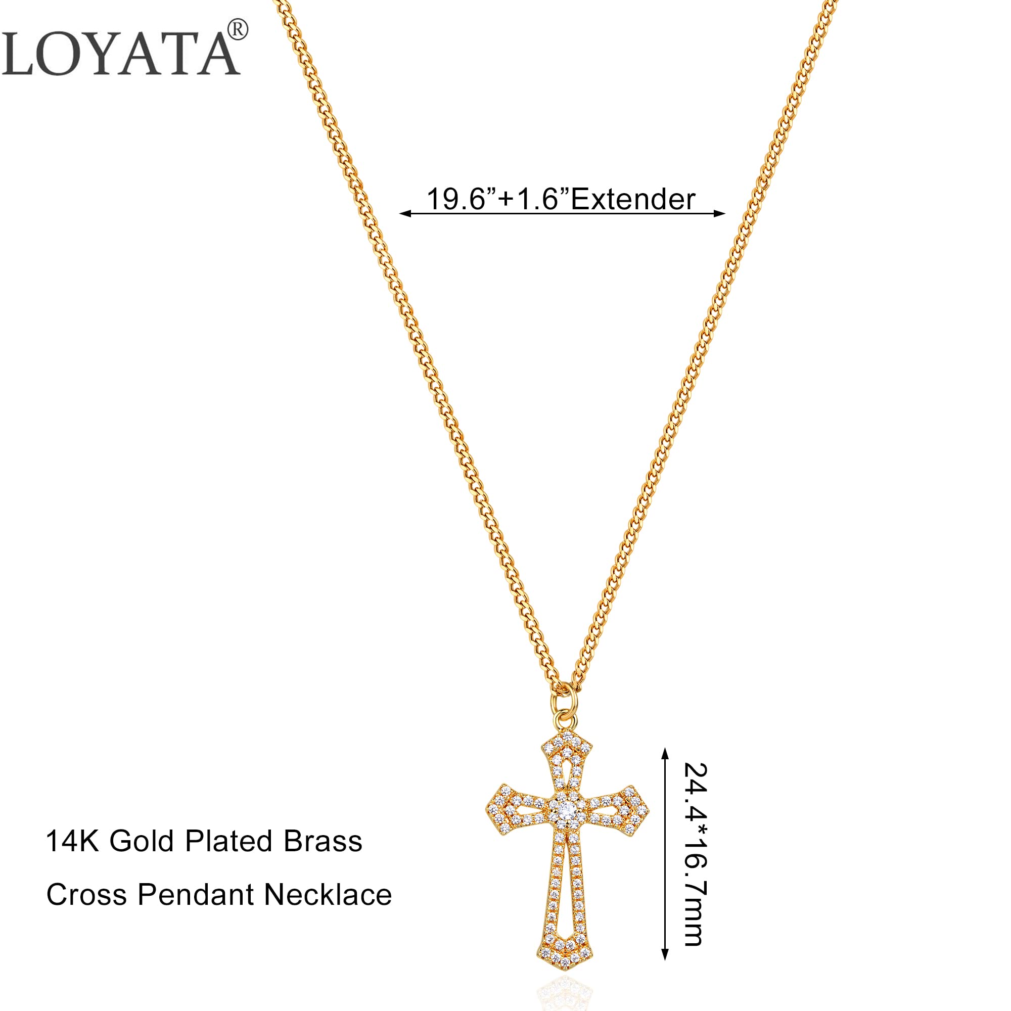 LOYATA 14K Gold Plated Cross Necklace for Women Dainty Flat Guide Cross Pendant Necklace Simple Tiny Necklace Jewelry Gift