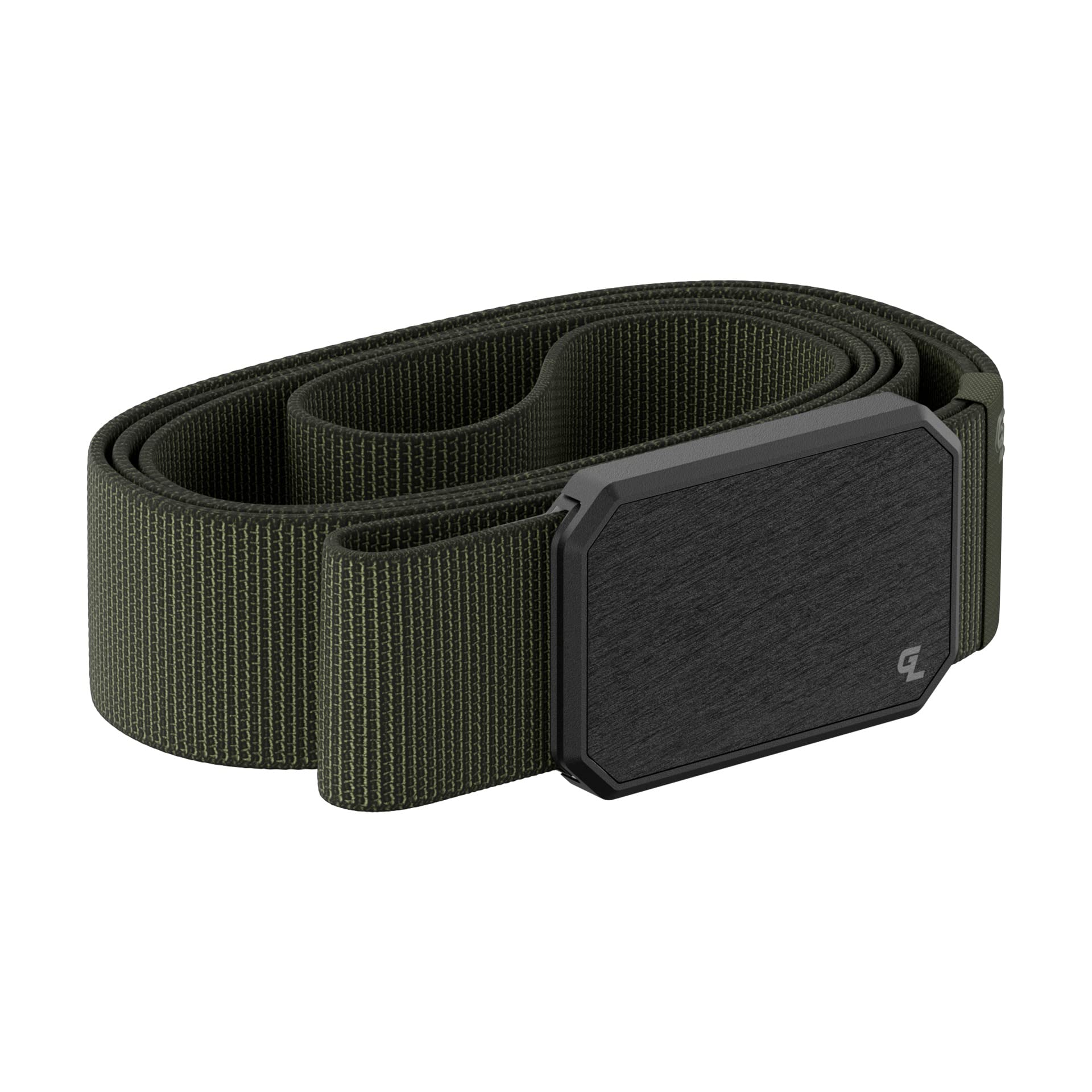 Groove Life Groove Belt Gun Metal/Olive - Men's Stretch Nylon Belt with Magnetic Aluminum Buckle, Lifetime Coverage - Large (37-40")