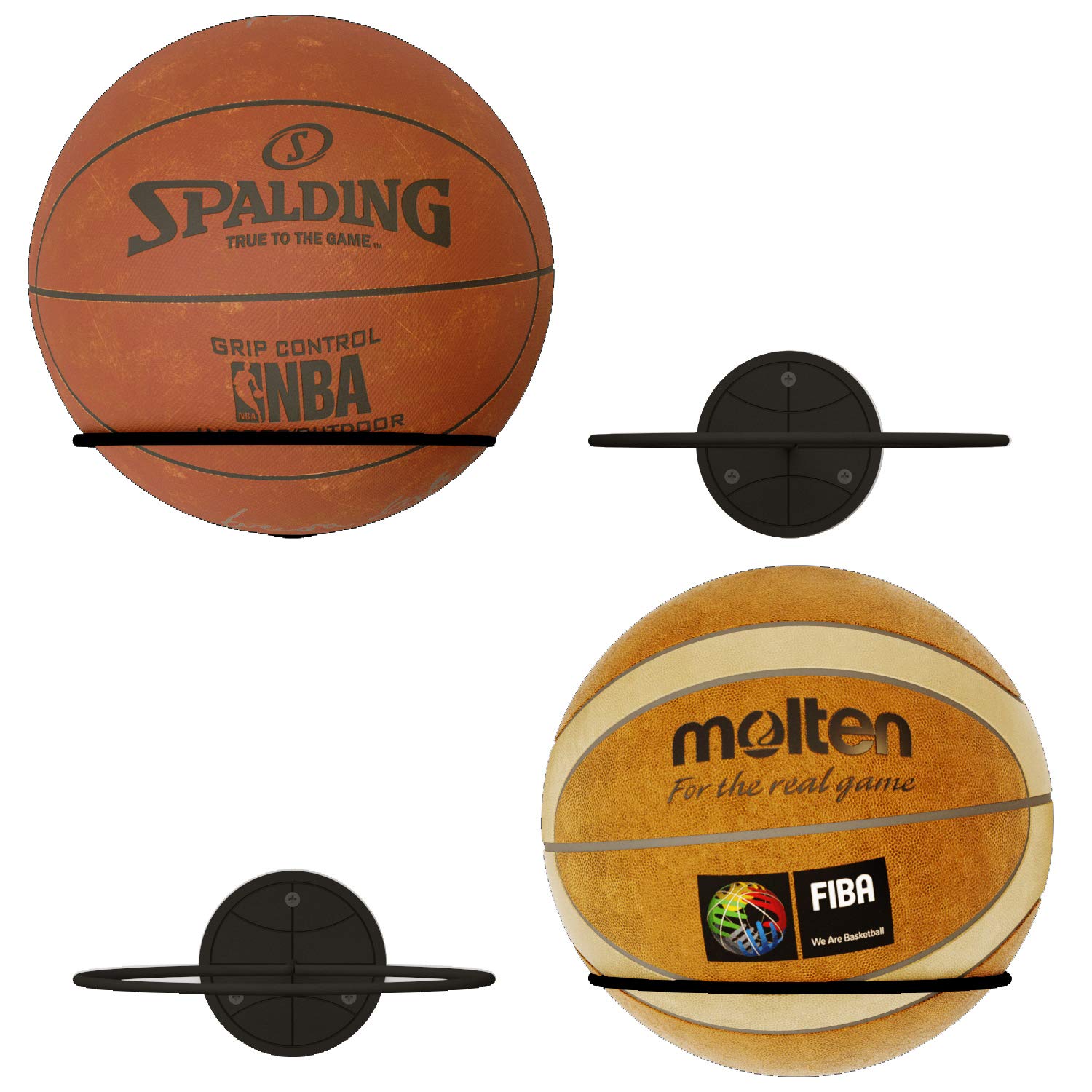 Wallniture SPORTA Wall Mount Ball Holder Organization and Storage Rack for Basketball, Volleyball, Soccer Balls, Metal Black Set of 4