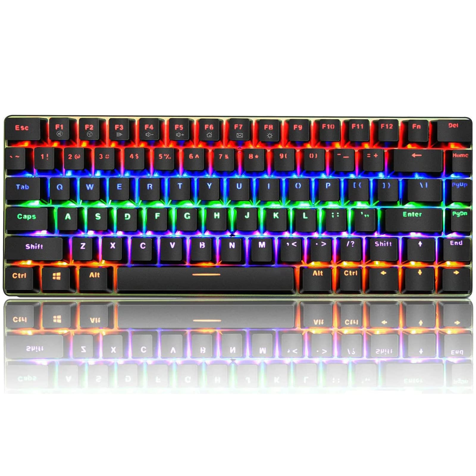 LexonElec Wireless Mechanical Keyboard,Two Mode BT5.0/USB-C 82 Keys Bluetooth Mechanical Keyboard,Rainbow LED Backlit,Compact Gaming Keyboard for Windows Mac PC Gamer(Black)