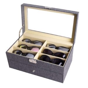 AUTOARK Linen 12 Piece Eyeglasses Storage and Sunglass Glasses Display Drawer Lockable Case Organizer,Grey,AW-096