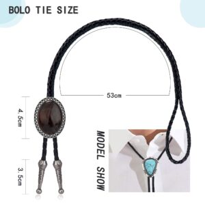 Besteel 4Pcs Bolo Tie for Men Western Cowboy Natural Tiger Eye Leather Necktie Halloween Costume Accessories for Men Women