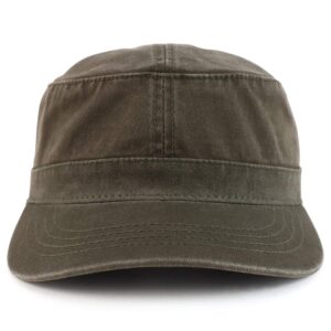 Trendy Apparel Shop Cotton Army Cap Military Flat Top Adjustable Baseball Cap - Dark Olive Green