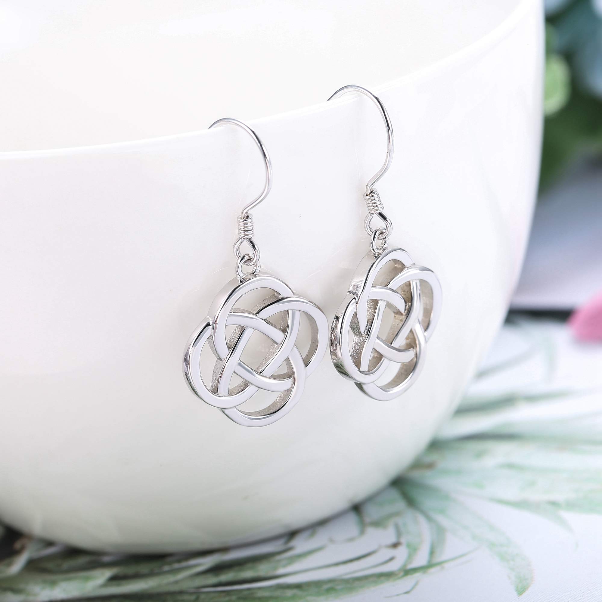 Sllaiss 925 Sterling Silver Celtic Knot Drop Earrings for Women Good Luck Irish Vintage Earrings Love Knot Round Dangle Earrings (Silver Tone)