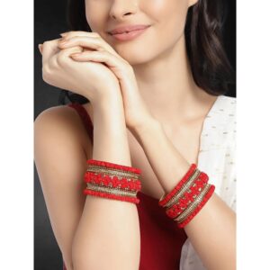 Aheli Ethnic Colorful Metal Bangles Chudha Set Stone Studded Bangle Set Indian Wedding Wear Fashion Jewelry for Women & Girls