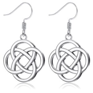 Sllaiss 925 Sterling Silver Celtic Knot Drop Earrings for Women Good Luck Irish Vintage Earrings Love Knot Round Dangle Earrings (Silver Tone)