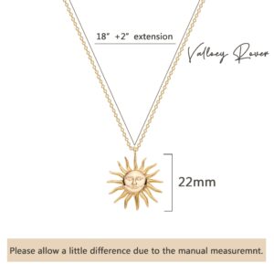 Valloey Rover Vintage Coin Necklace for Women Gold Sun Pendant Necklace 14k Gold Plated Roman Sun Coin Pendant Necklace