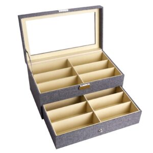 AUTOARK Linen 12 Piece Eyeglasses Storage and Sunglass Glasses Display Drawer Lockable Case Organizer,Grey,AW-096