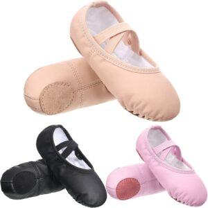 satinior 3 pairs ballet shoes for practice shoes yoga shoes 3 colors ballet slippers flats for dancing(13 little kid)