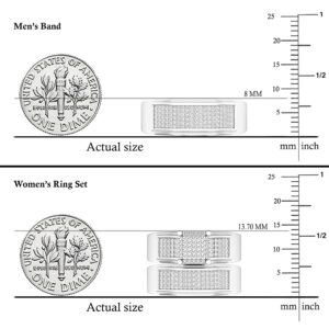 Dazzlingrock Collection 0.65 Carat (ctw) Round White Diamond Square Cluster Wedding Trio Ring Set in 925 Sterling Silver, Women size 8 & Men size 11