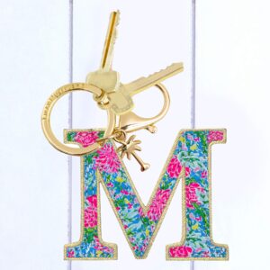 Lilly Pulitzer Leatherette Initial Keychain, Letter Bag Charm for Women, Bunny Business (M)