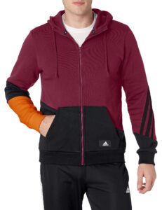 adidas men's sportswear colorblock hooded tracktop, victory crimson, medium