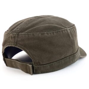 Trendy Apparel Shop Cotton Army Cap Military Flat Top Adjustable Baseball Cap - Dark Olive Green