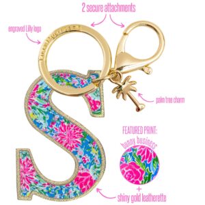 Lilly Pulitzer Leatherette Initial Keychain, Letter Bag Charm for Women, Bunny Business (S)