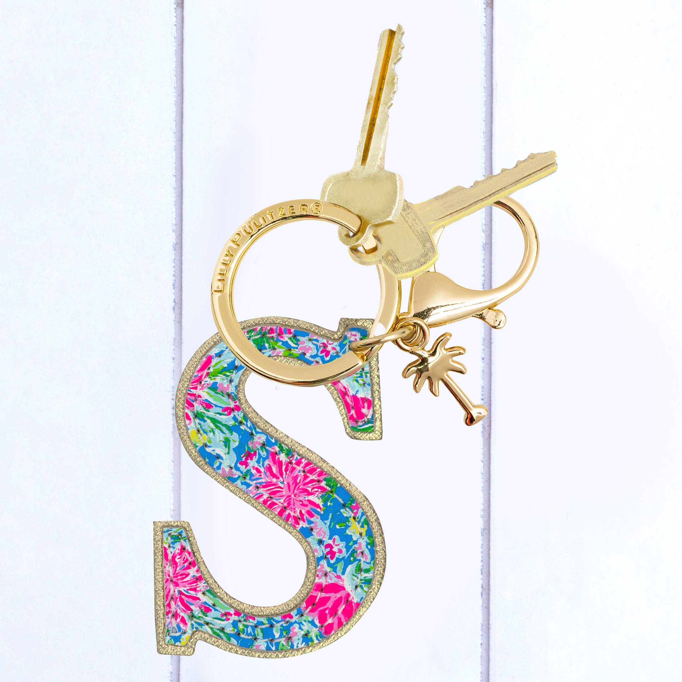 Lilly Pulitzer Leatherette Initial Keychain, Letter Bag Charm for Women, Bunny Business (S)