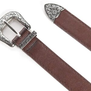 INOGIH Western-Leather-Belts-Women Vintage Waist-Belts with Hollow Out Flower Buckle