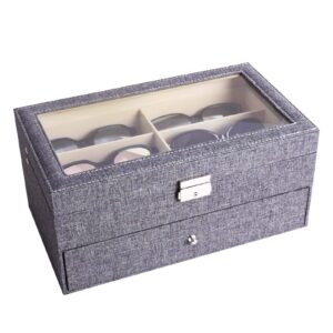 AUTOARK Linen 12 Piece Eyeglasses Storage and Sunglass Glasses Display Drawer Lockable Case Organizer,Grey,AW-096