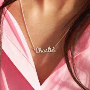 MyNameNecklace Personalized Cursive Name Necklace with Diamond in Sterling Silver 925 or Gold Plating - Custom Jewelry Gift for Her, Metal, Diamond,