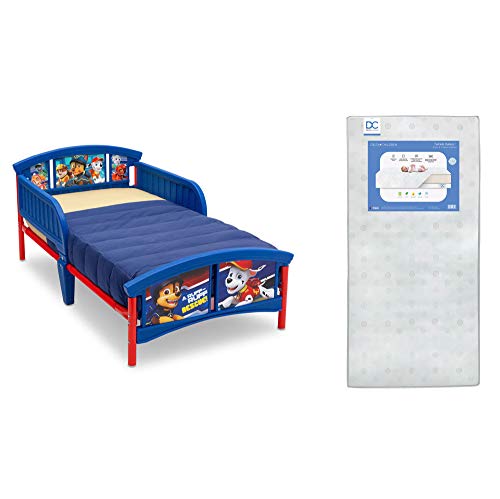 Delta Children Plastic Toddler Bed, Nick Jr. PAW Patrol Twinkle Galaxy Dual Sided Recycled Fiber Core Toddler Mattress (Bundle)