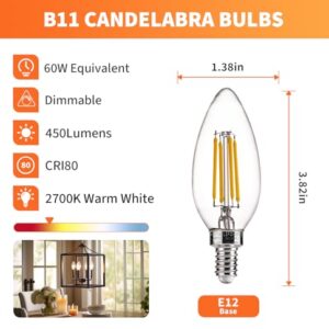 ALAMPEVER Chandelier Light Bulbs,E12 Candelabra Bulb 60 Watt,E12 LED Bulb 2700K Soft White,Candle Light Bulbs 12 Pack