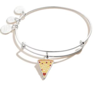 alex and ani food expandable bangle for women, you have a pizza my heart charm, shiny silver finish, 2 to 3.5 in