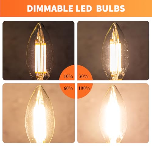 ALAMPEVER Chandelier Light Bulbs,E12 Candelabra Bulb 60 Watt,E12 LED Bulb 2700K Soft White,Candle Light Bulbs 12 Pack