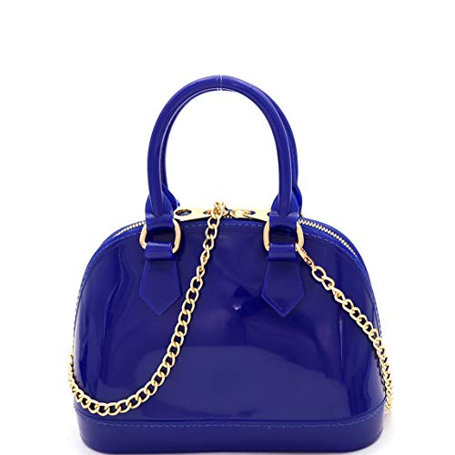 Bright Rainbow Multicolor Neon Jelly Mini Satchel Medium Shoulder Bag Crossbody (ZMini Dome Satchel - Cobalt)