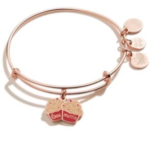 alex and ani food expandable bangle for women, love muffin charm, shiny rose gold finish, 2 to 3.5 in