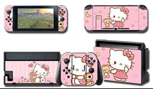 alvhntr hello kitty vinyl skin decal stickers for nintendo switch, anime protector wrap cover protective faceplate full set console joy-con dock (hello kitty 2557)