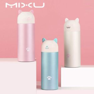 MIXU Catto Cat Shape Smart Thermos Bottle with Temperature Display, 304 Stainless Steel Food Grade Insulation Vacuum Flask, Leak-proof Anti Slip 10-Ounce Portable for Children, Girls, School, Pink