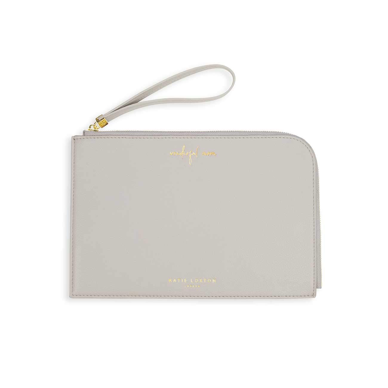 KATIE LOXTON Wonderful Mom Womens Vegan Leather Secret Message Pouch Clutch Stone