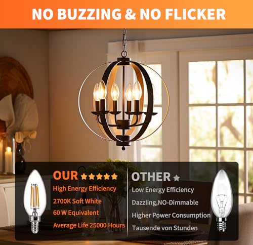 ALAMPEVER Chandelier Light Bulbs,E12 Candelabra Bulb 60 Watt,E12 LED Bulb 2700K Soft White,Candle Light Bulbs 12 Pack