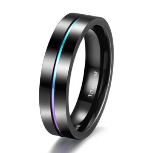 tigrade 5mm 7mm 9mm rainbow titanium ring colorful thin groove wedding band couple rings size 3.5-14.5 (5mm, 3)