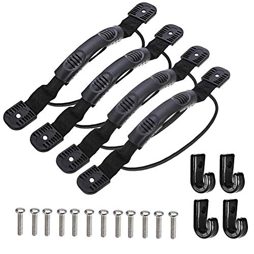 4Pcs Kayaks Canoe Side Mount Handles Replacement Kit with Bungee Cord Paddle Holder Accessories + 4 Pcs J Hook with Hardware Kit for Luggage Handle, Cooler Handle